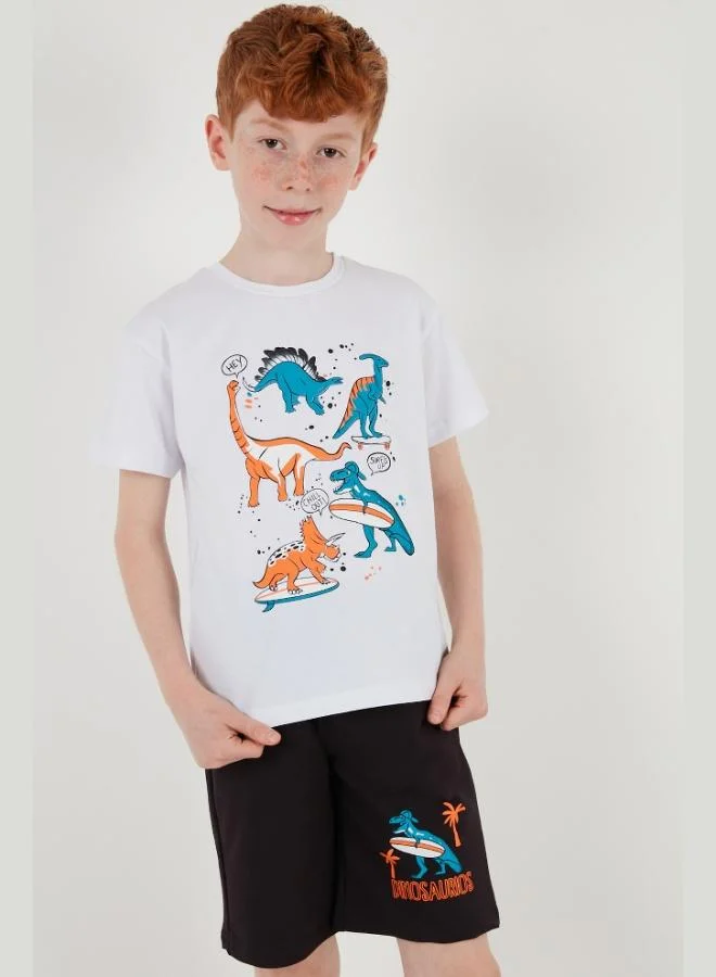 Lela Lela Cotton Printed Crew Neck Short Sleeve Shorts Suit Boy's SET 6212021