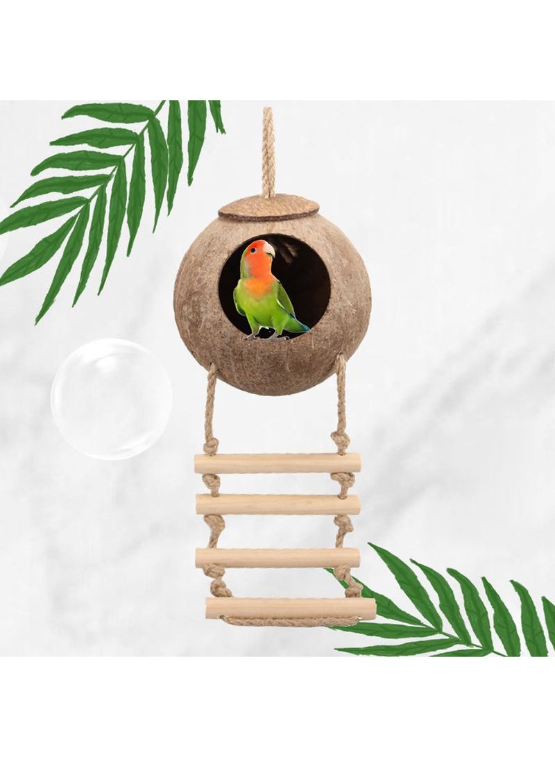 Dougez Hanging Bird House with Ladder,Natural Coconut Fiber Shell Bird Nest Breeding for Parrot Parakeet Lovebird Finch Canary,Coconut Hide Bird Swing Toys for Hamster,Bird Cage Accessories,Pet Bird Supplies - Image 5