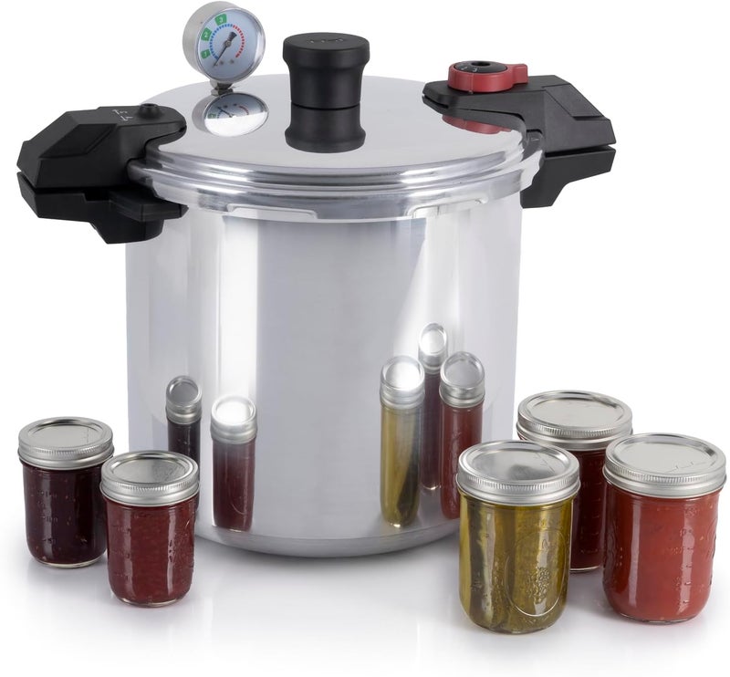 T-fal Tefal Pressure Cooker Aluminum Pressure Canner, 22 Quart, 3 PSI Settings, Cookware, Pots and Pans, Large Capacity, Cooling Racks, Recipe Booket, Canning Vegetables, Meats, Poultry, Seafood, Silver - Image 1