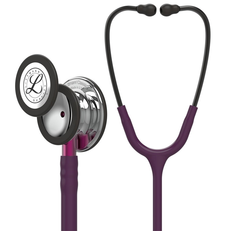 3M Littmann ستيثوسكوب 3M ليتمان كلاسيك III للمراقبة، 5960، أكثر من 2X بصوت أعلى، وزن أقل، قطعة صدر من الفولاذ المقاوم للصدأ بلمسة مرآة، أنبوب بنفسجي بطول 27 بوصة، ساق وردية، وسماعة رأس دخانية - Image 1