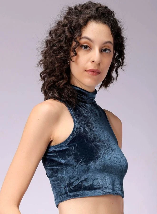 Women Regular Fit Solid Round Neck Sleeveless Crop Top