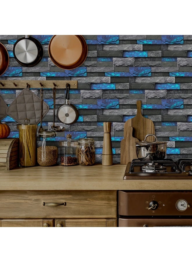 زيمي ملصقات حائط من البلاط الصناعي، مقاس 30 سم × 15 سم، 6 قطع، ورق حائط ثنائي الأبعاد لغرفة المعيشة وغرفة النوم وديكور المنزل، مقاوم للماء، قابل للتقشير واللصق، بلاط فينيل مقاوم للرذاذ، ملصقات مطبخ مقاومة للزيت - Image 3