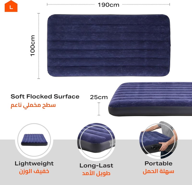 Air Mattress - Twin XL/Small Double Inflatable Bed with Soft Flocked Top, Durable Vinyl, and 2-in-1 Valve for Quick Inflation - Ideal for Camping, Guests, Travel & Home Use - 190x100x25cm - Image 2