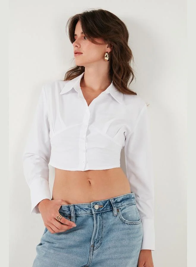 ليلا قميص قصير قطني ضيق بأكمام طويلة للنساء