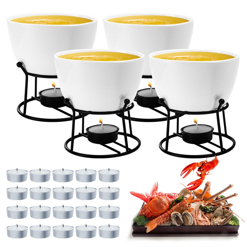 مجموعة لوفان المكونة من 4 قطع من سخانات الزبدة سعة 12.8 أونصة للمأكولات البحرية، مع حامل لصهر الزبدة و20 شمعة صغيرة، ومجموعة سخانات زبدة سيراميكية للكركند، ومجموعة فوندو شخصية مع أكواب زبدة مذابة للمأكولات البحرية، فوندو - Image 1