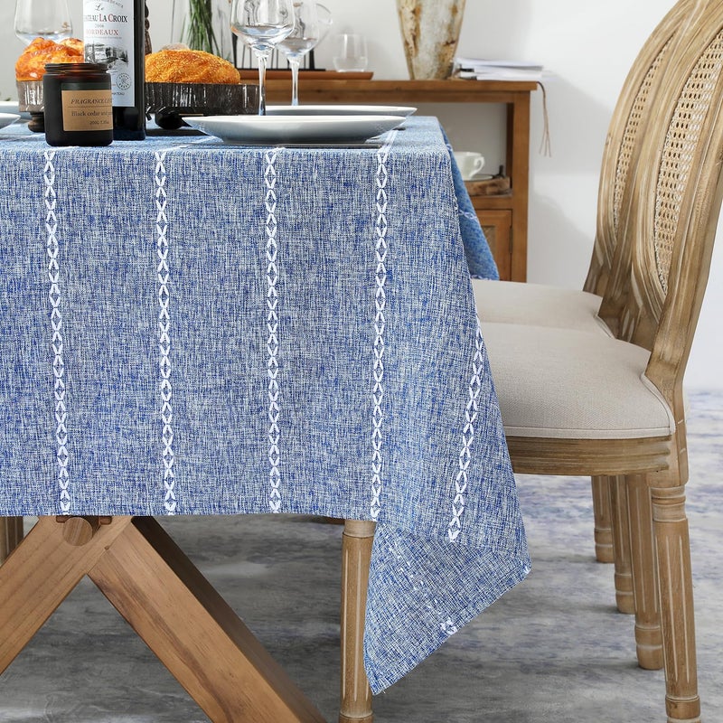 Chassic 60 x 84 inches Farmhouse Style Linen tablecloths, Wrinkle Resistant Washable Dining Room Table Cloths for Rectangle Tables - Blue - Image 4