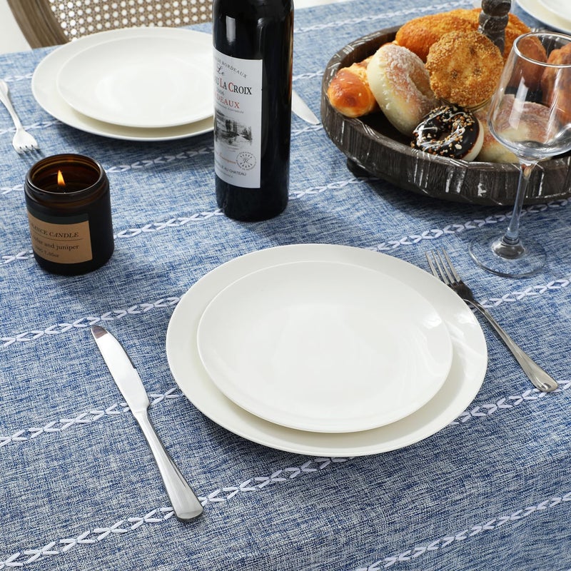 Chassic 60 x 84 inches Farmhouse Style Linen tablecloths, Wrinkle Resistant Washable Dining Room Table Cloths for Rectangle Tables - Blue - Image 5