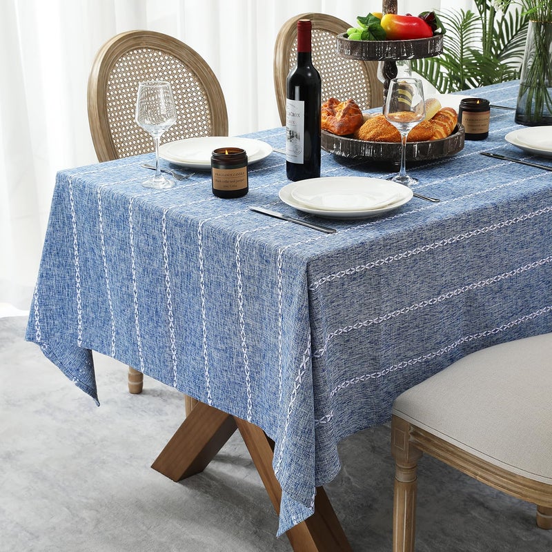 Chassic 60 x 84 inches Farmhouse Style Linen tablecloths, Wrinkle Resistant Washable Dining Room Table Cloths for Rectangle Tables - Blue - Image 3