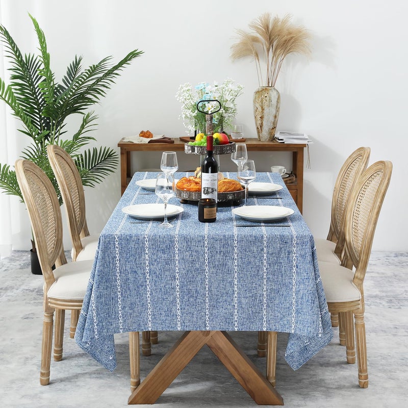 Chassic 60 x 84 inches Farmhouse Style Linen tablecloths, Wrinkle Resistant Washable Dining Room Table Cloths for Rectangle Tables - Blue - Image 2