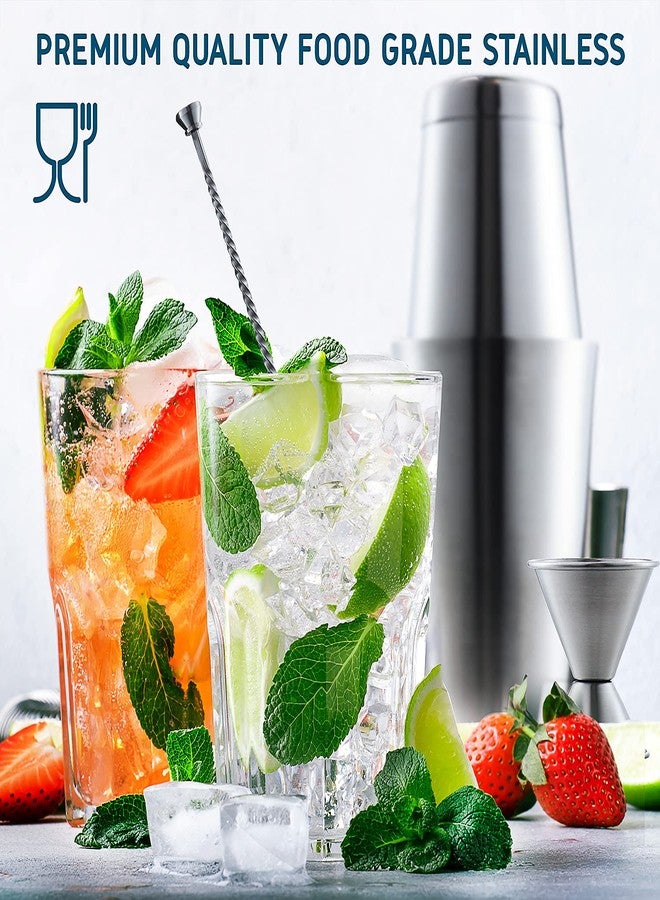 EATEX طقم بار لتحضير الكوكتيلات، طقم بار من الفولاذ المقاوم للصدأ، طقم كوكتيل من 16 قطعة، طقم كوكتيل فضي، أدوات بار: شاكر مارتيني 30 أونصة، مدقة، كتاب كوكتيلات، مكيال ومصبات - Image 3