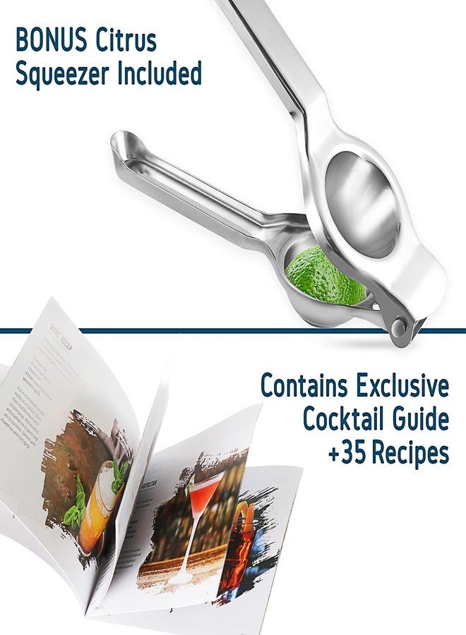 EATEX طقم بار لتحضير الكوكتيلات، طقم بار من الفولاذ المقاوم للصدأ، طقم كوكتيل من 16 قطعة، طقم كوكتيل فضي، أدوات بار: شاكر مارتيني 30 أونصة، مدقة، كتاب كوكتيلات، مكيال ومصبات - Image 4