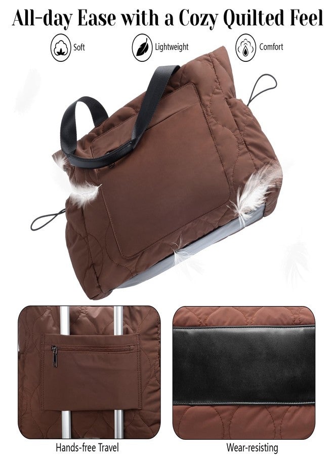 Minsong Tote Bag Purse for Women Shoulder Bag, Lightweight Puffer Work Laptop Bag, Large Carry On Travel Tote with Pockets (Coffee) - Image 5