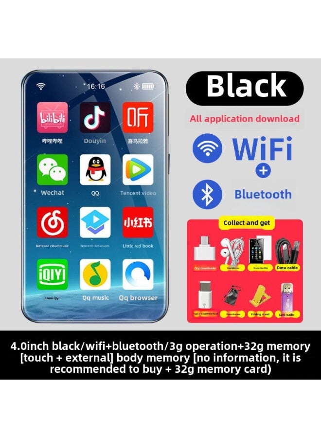 Android Smart Wifi Full Screen Mp4 Students Can Download Mp5 Bluetooth Touch Mp3 Music Player-Body Color:4.0 Black Wifi Bluetooth (3+32)-Memory Capacity:With [protective Cover]  - Image 1