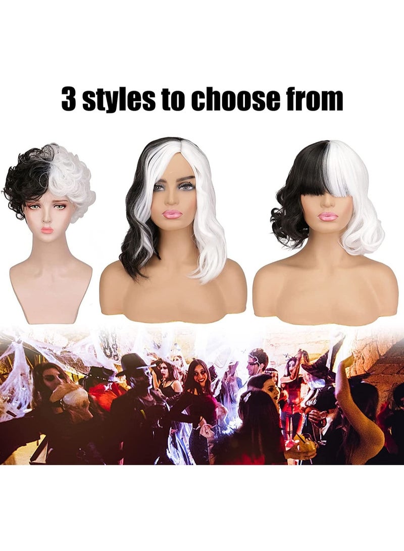 إستيل أسود وأبيض باروكة شعر مستعار قصير مموج اصطناعي قصير مموج على الكتف بطول كامل باروكات مقاومة للحرارة للنساء - Image 2