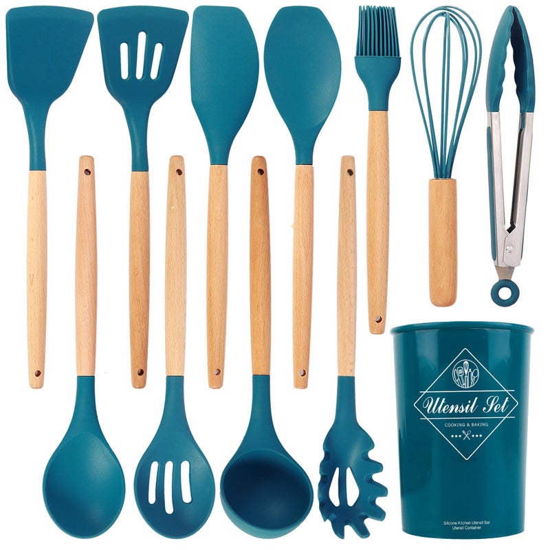 Keidason Kitchen Cooking Utensils Set 12piece Kitchen Cookware Nonstick Cookware Is Heatresistant BPAfree Cooking Tools Stirring Kitchen Tool Set Blue
