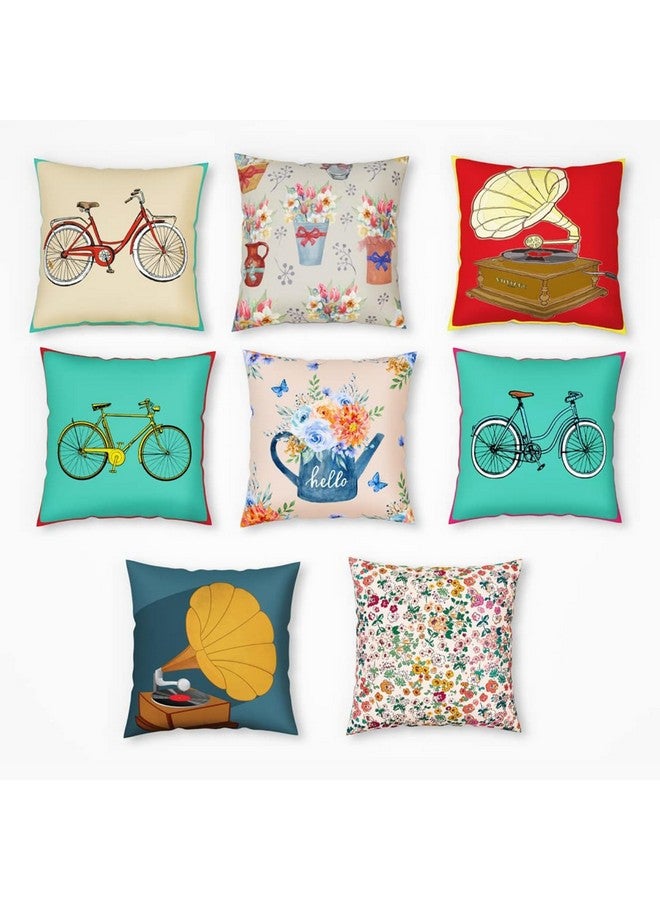 SEJ by Nisha Gupta Cushion Covers 12 Inch X 12 Inch Set Of 8 Pcs | Printed Polyester Cushions For Sofa | Decorative Cushion Pillow | Square Pillow Covers For Sofa Living Room, 200 TC, Assorted - Image 4