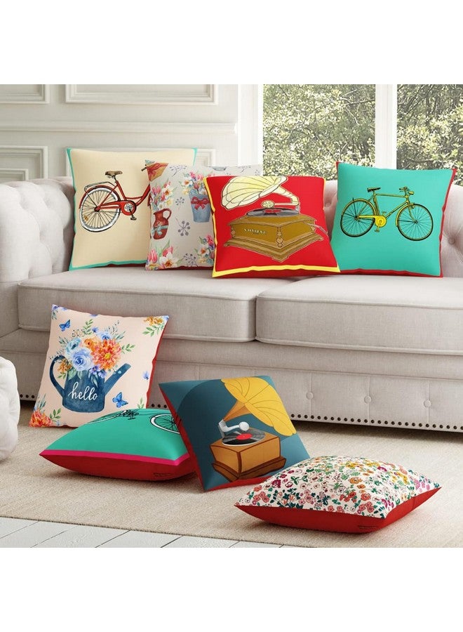 SEJ by Nisha Gupta Cushion Covers 12 Inch X 12 Inch Set Of 8 Pcs | Printed Polyester Cushions For Sofa | Decorative Cushion Pillow | Square Pillow Covers For Sofa Living Room, 200 TC, Assorted - Image 1