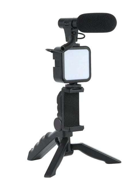 "صانع الفديوهات حامل ثلاثي القوائم مرن مع ضوء LED PLOKAMA PK-771 – أسود – مع ميكروفون وجهاز تحكم عن بعد-اسود"