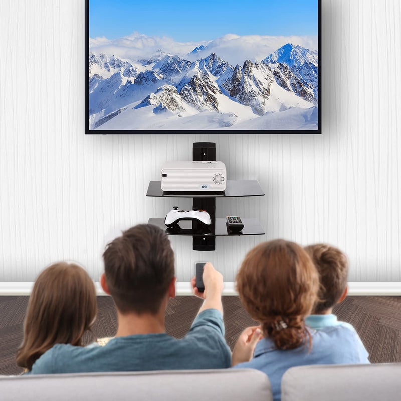 WALI Floating Entertainment Center Shelves, Holds Up to 17.6lbs, TV Shelf with Strengthened Tempered Glasses for DVD Players, Cable Boxes, Games Consoles, TV Accessories (CS202B), 2 Shelf, Black - Image 2