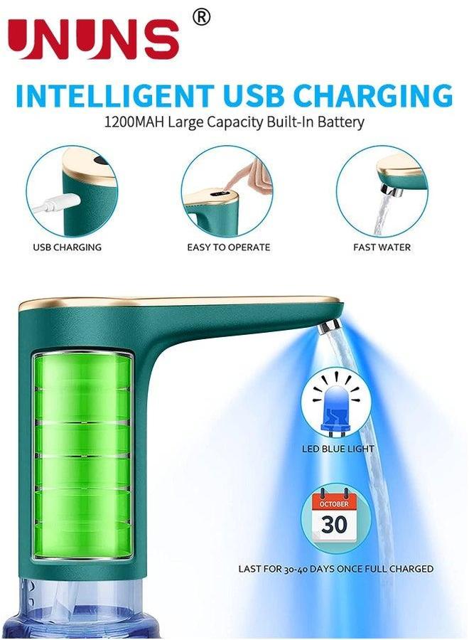 UNUNS Water Bottle Pump,5 Gallon Dispenser Pump,Universal USB Charging Portable Drinking Pump for 2-5 Bottle,Portable Electric Jug Pump,Green  - Image 3