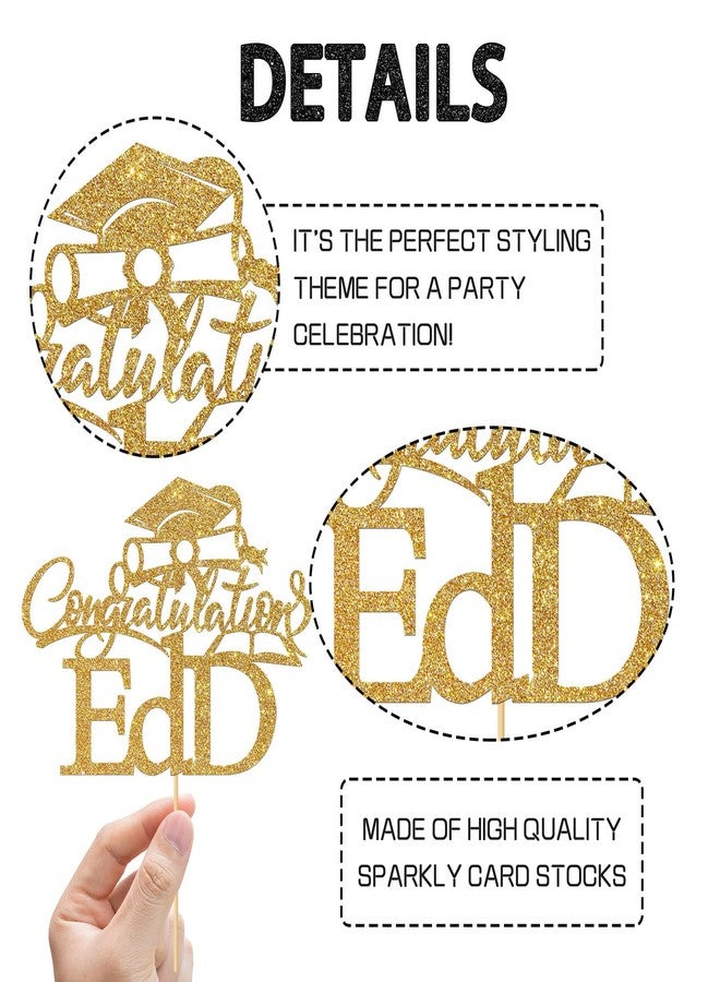 WeBenison Congratulations EdD Cake Topper Doctor Degree Cake Topper Congrats Grad I'm Done EdD Graduation Party Decorations Supplies Mixed Gold Glitter - Image 3