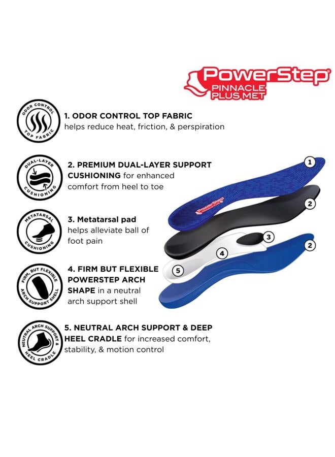 PowerStep Pinnacle Plus Ball of Foot Pain Relief Orthotics - Shoe Inserts for Metatarsalgia, Arch Support, and Morton's Neuroma Pain Relief - Shoe Insoles with Metatarsal Pad, Red/Blue, Men's 9-9.5 / - Image 3
