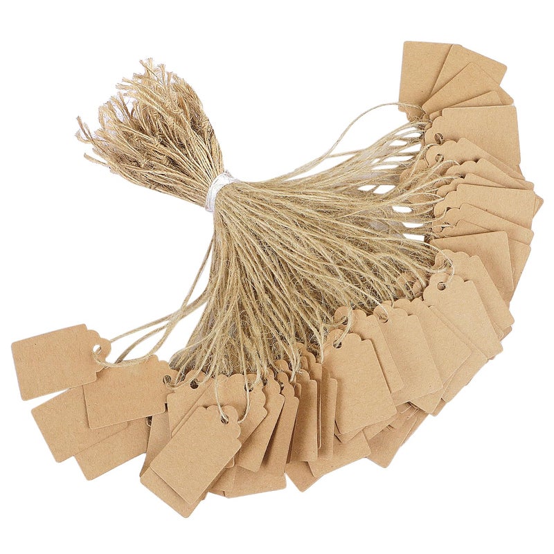 Uniclife 200 Pcs Price Tag with String Attached Writable Brown Kraft Paper Tags with Jute Twine Hang Tag Price Display Labels for Clothing Jewelry Blank Merchandise Marking Tags, 1 3/8" x 7/8" - Image 1