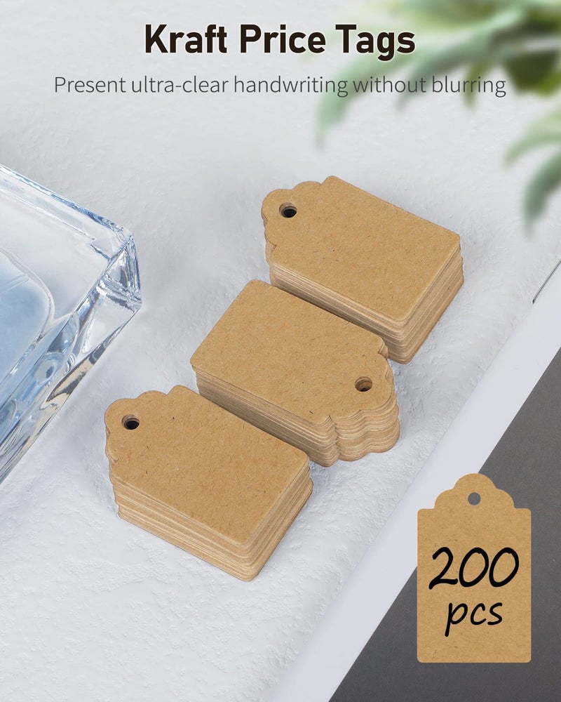 Uniclife 200 Pcs Price Tag with String Attached Writable Brown Kraft Paper Tags with Jute Twine Hang Tag Price Display Labels for Clothing Jewelry Blank Merchandise Marking Tags, 1 3/8" x 7/8" - Image 3