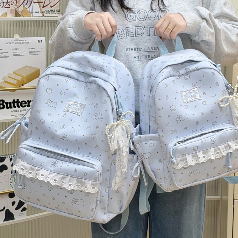 Cute Cartoon Print Lace Trim Mini Travel Backpack - Image 2