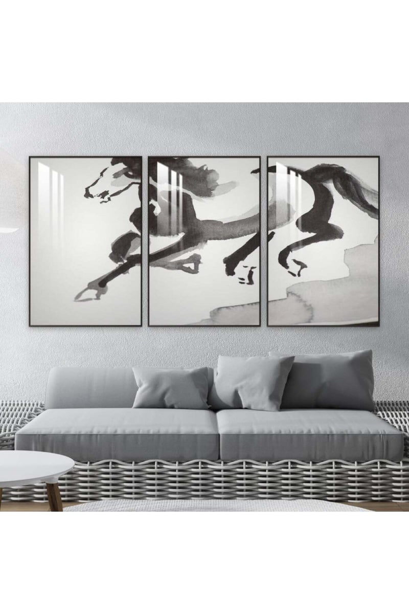 Marktna Three wooden wall painting with a frame and a clear acrylic layer - Image 1