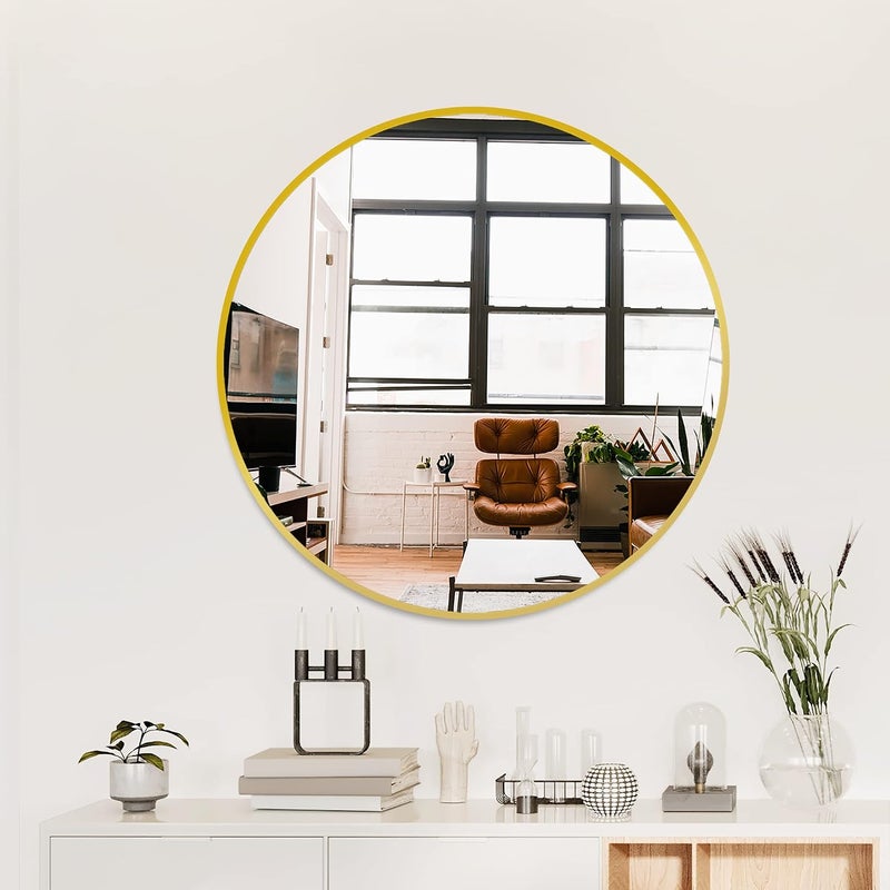 Delma Bathroom Mirrors for Wall,Gold Frame Mirror,26'' Round Circle Mirror for Entryway Bedroom Vanity(26'',Gold) - Image 2