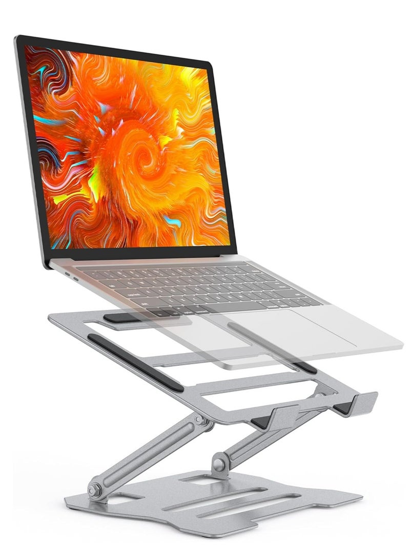 حامل لاب توب قابل للتعديل من الالومنيوم، حامل لاب توب قابل للتعديل بتصميم مريح وقابل للطي، حامل لابتوب للمكتب لاجهزة 10 انش - 15.6 انش (فضي) - Image 1