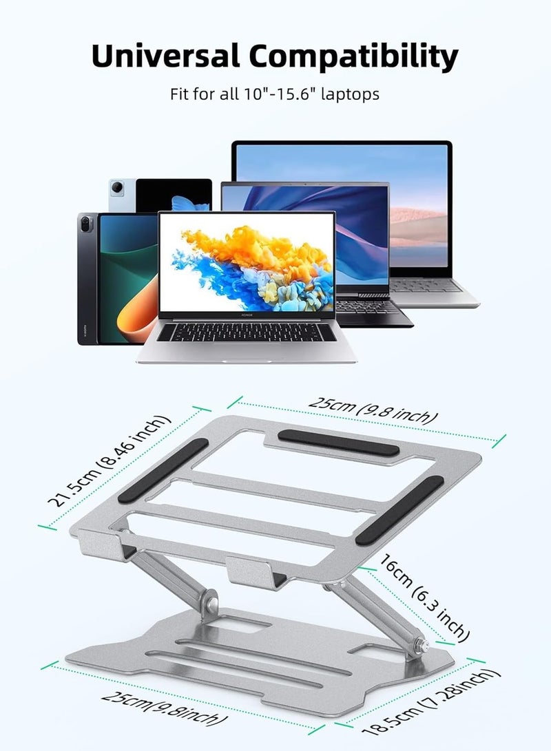حامل لاب توب قابل للتعديل من الالومنيوم، حامل لاب توب قابل للتعديل بتصميم مريح وقابل للطي، حامل لابتوب للمكتب لاجهزة 10 انش - 15.6 انش (فضي) - Image 2