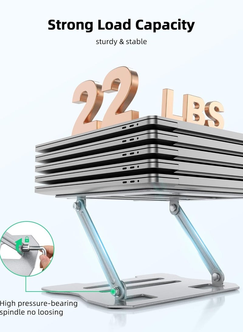 حامل لاب توب قابل للتعديل من الالومنيوم، حامل لاب توب قابل للتعديل بتصميم مريح وقابل للطي، حامل لابتوب للمكتب لاجهزة 10 انش - 15.6 انش (فضي) - Image 3