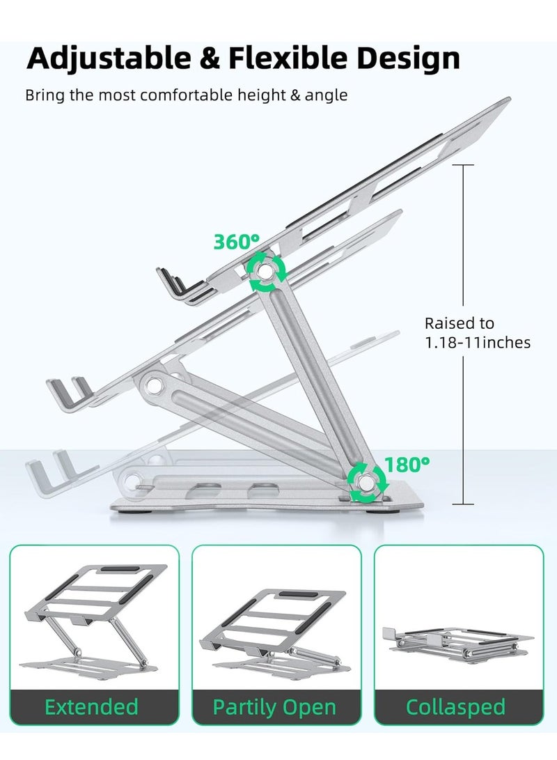 حامل لاب توب قابل للتعديل من الالومنيوم، حامل لاب توب قابل للتعديل بتصميم مريح وقابل للطي، حامل لابتوب للمكتب لاجهزة 10 انش - 15.6 انش (فضي) - Image 4