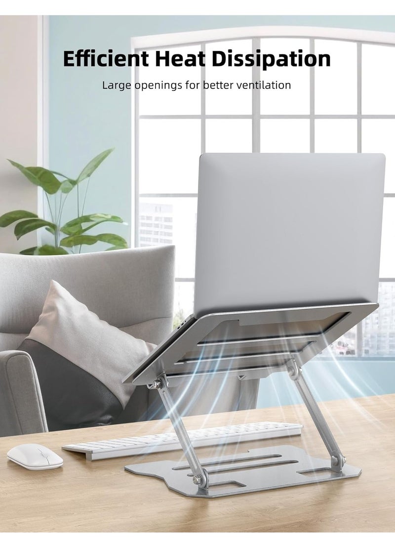 حامل لاب توب قابل للتعديل من الالومنيوم، حامل لاب توب قابل للتعديل بتصميم مريح وقابل للطي، حامل لابتوب للمكتب لاجهزة 10 انش - 15.6 انش (فضي) - Image 5