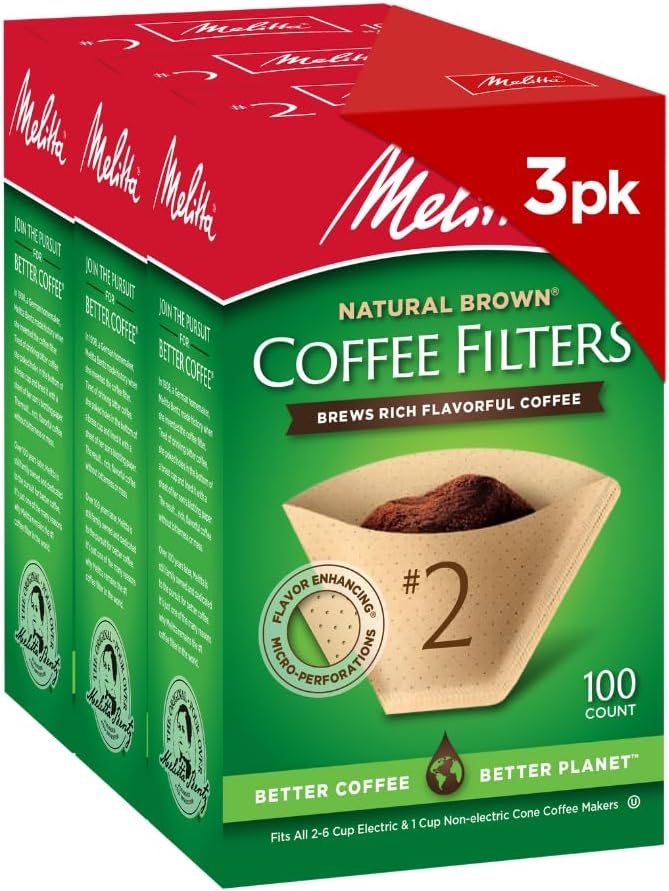 Melitta #2 Unbleached Natural Brown Cone Coffee Filters, 300 Total Count - Image 1