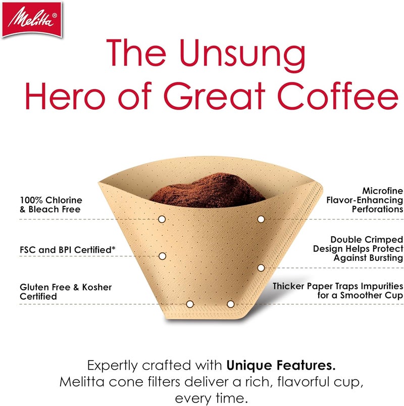 Melitta #2 Unbleached Natural Brown Cone Coffee Filters, 300 Total Count - Image 3