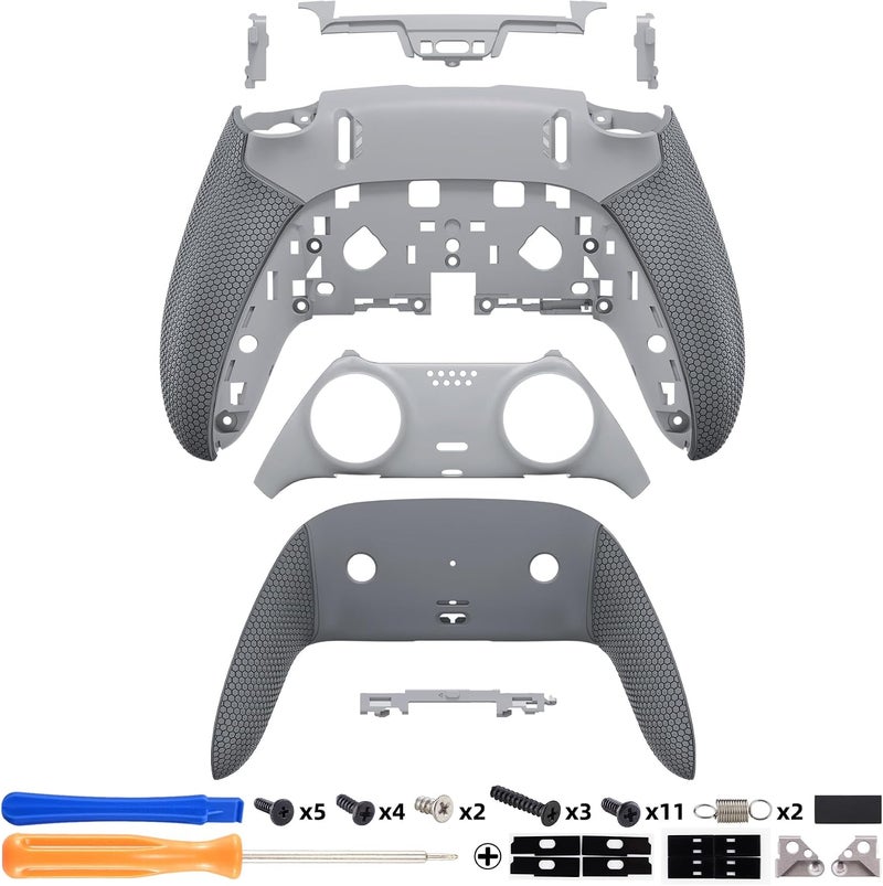 eXtremeRate مجموعة الغلاف السفلي Beyond-ARC متوافقة مع وحدة تحكم PS5 Edge مع قبضة مطاطية، ألواح غطاء زخرفي أمامي وخلفي قابلة للاستبدال لوحدة تحكم PS5 Edge - رمادي داكن ونيو هوب - Image 2