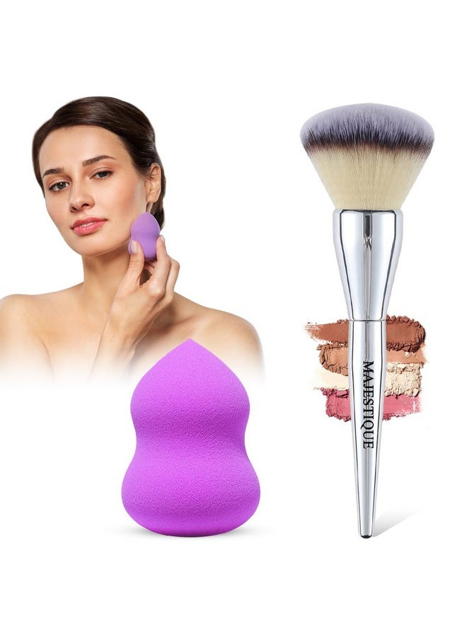 MAJESTIQUE Majestique 2Pcs Foundation Brush and makeup sponge Makeup Brush for Complete Coverage, Makeup Sponges for Foundation, Liquid Cream and Powder for women (Pack of 2)  - Image 1