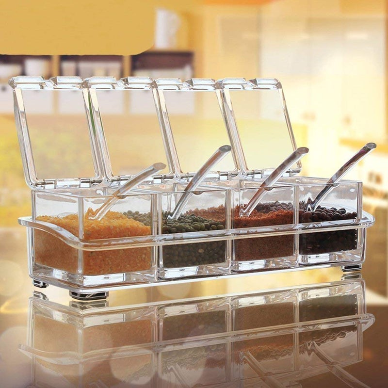 BOTIST Crystal Seasoning Acrylic Box Pepper Salt Spice Rack Plastic 4 Box with SpoonsPack of 1 - Image 4