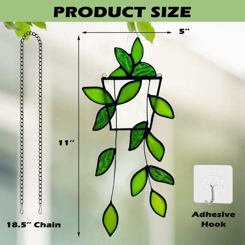 Royxen Plant Stained Glass,Stained Glass Window Hanging,Real Handmade Suncatcher,Artificial Green Plants Decor Gift for Women Mom Grandma Plant Lovers,Sun Catcher for Home Windows (Green) - Image 3