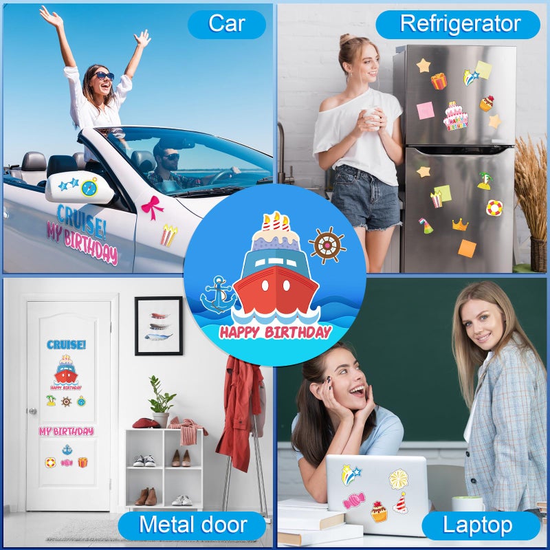 Leumoi 27 Pcs Birthday Cruise Door Magnets Decorations Funny Stateroom Pink Cruise Ship Door Magnets Decorations Magnetic Reusable for Happy Birthday Cabin Ship Carnival Fridge Car Accessories(Cake) - Image 5