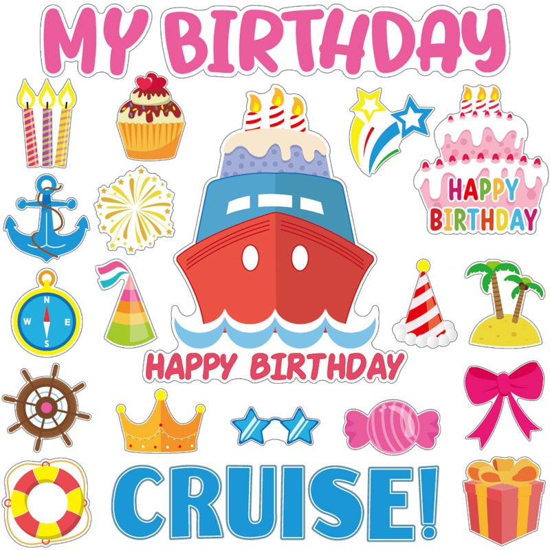 Leumoi 27 Pcs Birthday Cruise Door Magnets Decorations Funny Stateroom Pink Cruise Ship Door Magnets Decorations Magnetic Reusable for Happy Birthday Cabin Ship Carnival Fridge Car Accessories(Cake) - Image 1