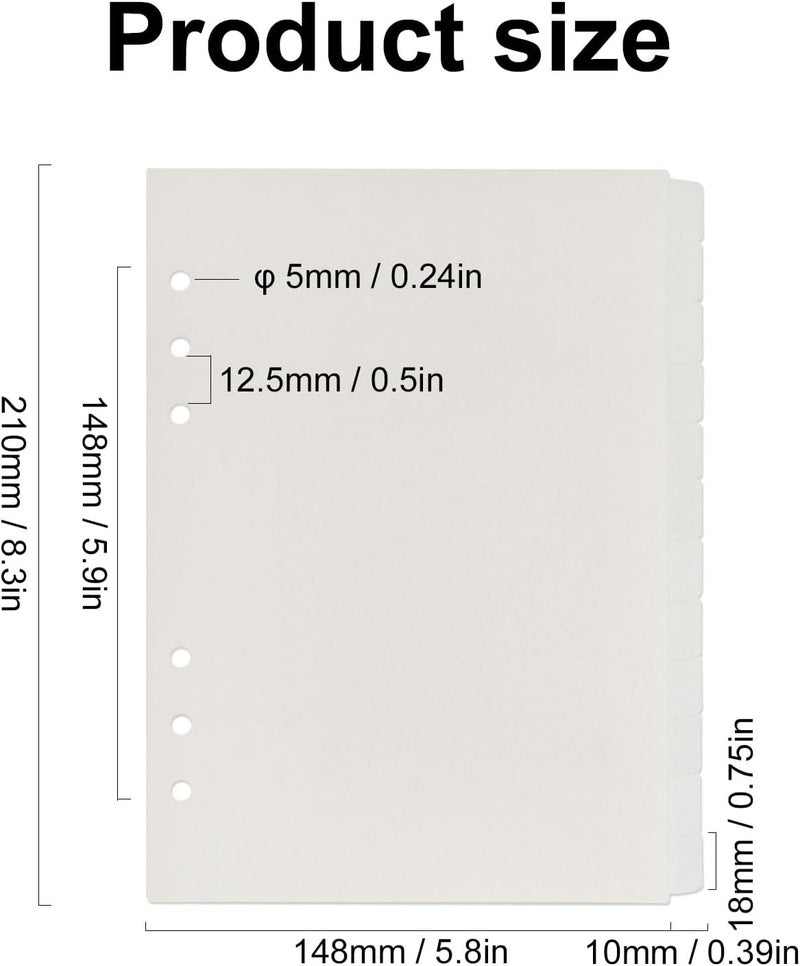 etspolt A5 Binder Dividers,12 Tab Transparent Binder Index Dividers, 6 Holes Plastic Clear Binder Dividers with Tabs Loose Leaf Page Tab Dividers (12) - Image 3