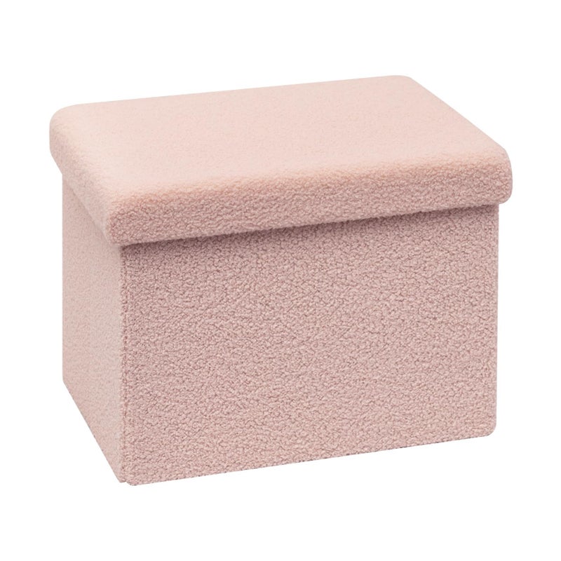 B FSOBEIIALEO Storage Ottoman Cube Small Sherpa Ottoman Foot Rest, Foldable Portable Boucle Ottomans, Faux Teddy Fur, Pink 16.5"x12.6"x12.6" - Image 1