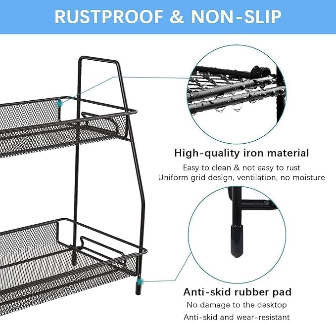2 - Tier Kitchen Spice Storage Rack Countertop Organizer Rack for Home Bedroom Bathroom Space Saving Multi - Purpose (36 x 14 x 33cm) - Image 5