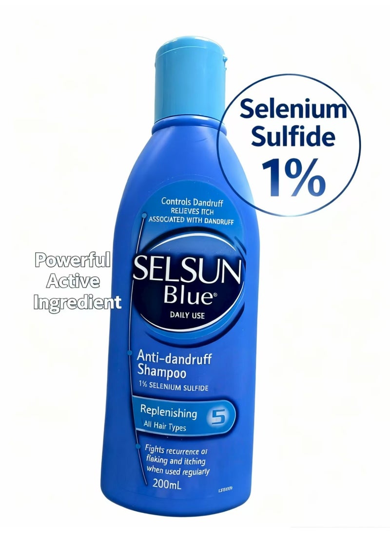 Selsun blue Anti-dandruff Shampoo 1% SELENIUM SULFIDE Replenishing All Hair Types Fights recurrence of faking and itching when used regularly 200mL - Image 2