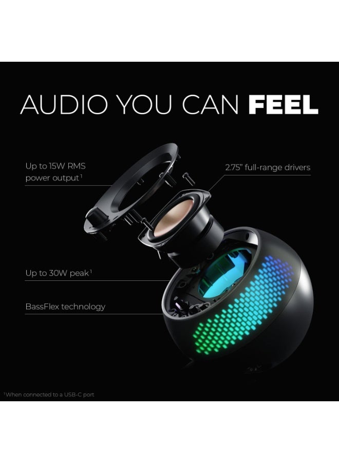 Creative Pebble X Premium 2.0 USB-C Desktop Speakers with Bluetooth Audio and Customizable RGB Lighting - Image 3