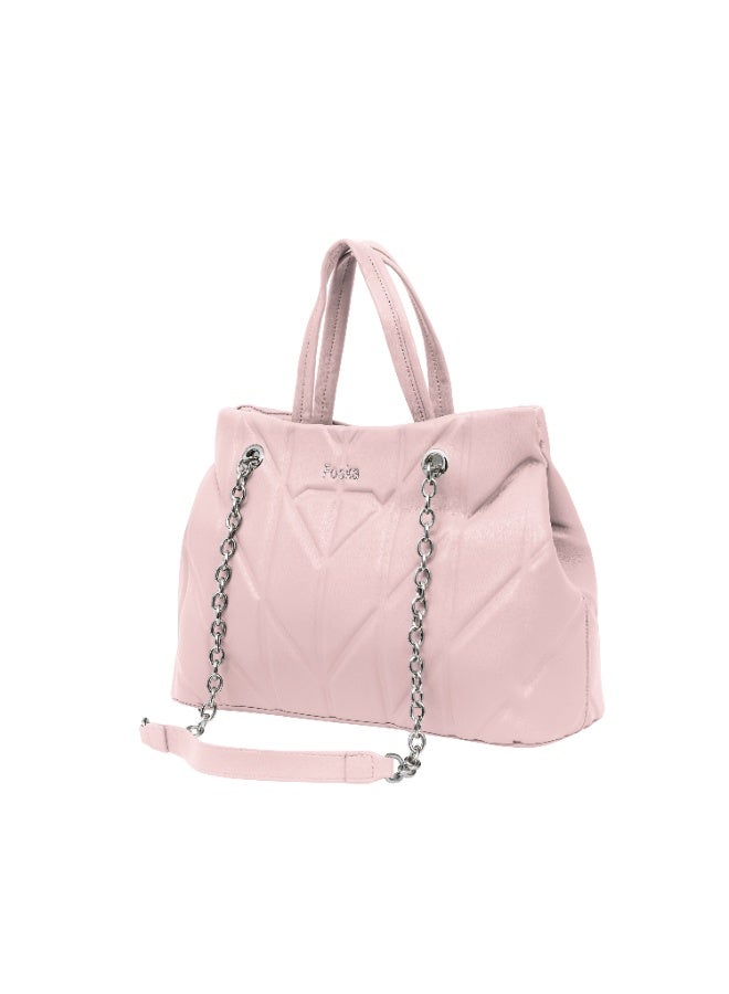 فوسكا شنطة Foska كتف نسائية جلد ناعم – تصميم أنيق بخطوط عمودية لون وردي فاتح (بينك) – مقاس 33x24 سم - Image 2